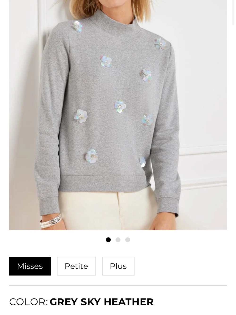Talbots Gray Sweatshirt with Iridescent Floral Appliqués